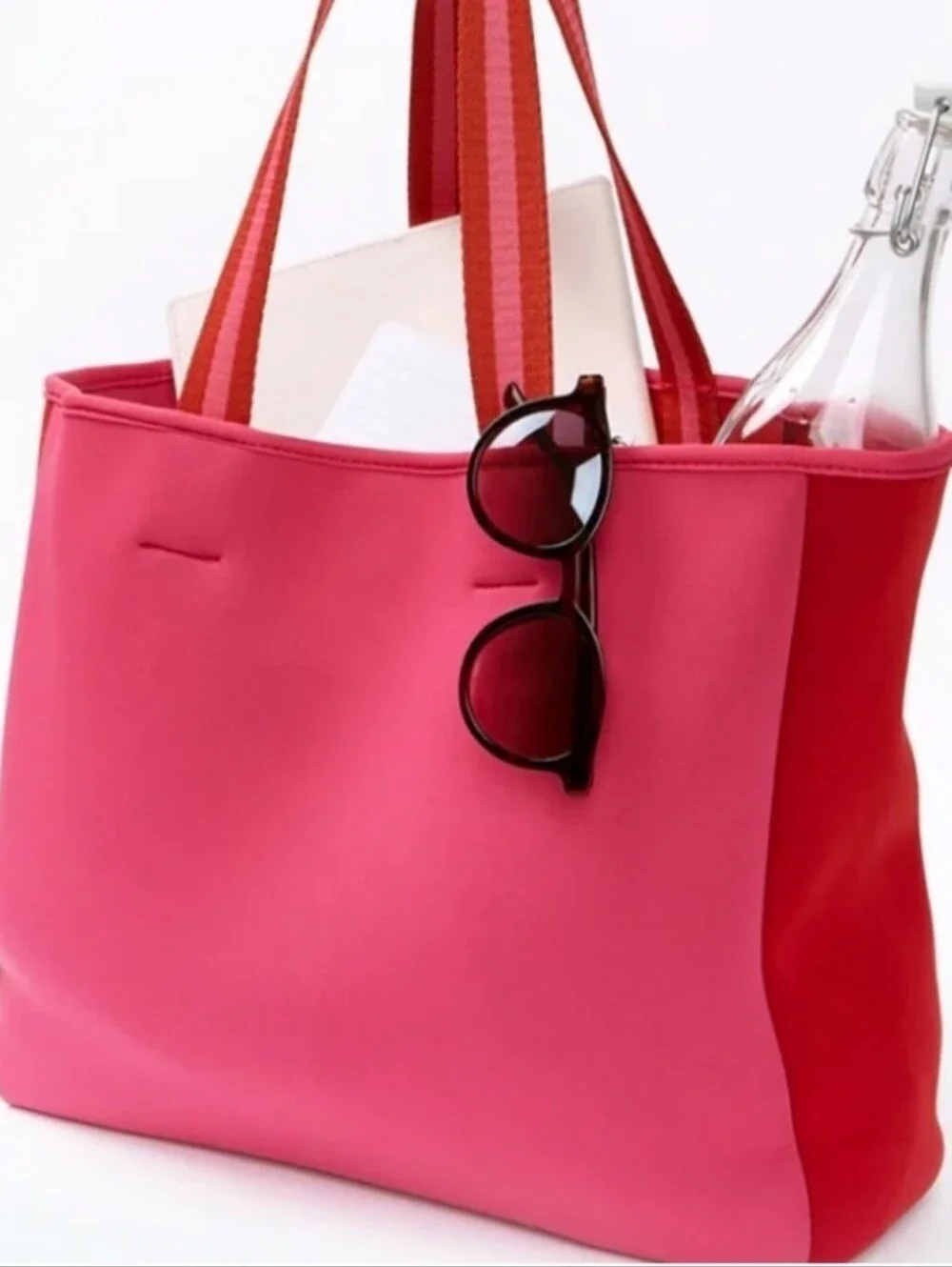 summersalt Red and Pink Striped-Handle Tote